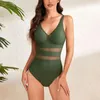 Women's Swimwear One-piece Sexy Mesh Hollow Out Solid Color With Bra Pad No Steel Swimsuit Official Store Ropa De Mujer Y2k