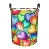 Laundry Bags Colorful Heart Pattern Print Circular Basket With Handle Portable Waterproof Storage Bucket Bedroom Clothes Box