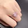 Solid 14K White Gold AU585 Platinum PT950 5 Pink Diamond Ring Fashion Simple Square 240402