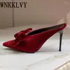 Slippels Grade Retro Style Thin Heel Half Women Suede Bow Decor Stiletto Lady Outer Wear Casual Fashion Single Shoes Mule