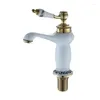 Bathroom Sink Faucets Single Handle Mixer Tap Copper Brass Latin Faucet High Quality Basin White Ceramic Golden Finish Taps