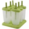 Backformen, 6 Stück, ohne BPA, wiederverwendbare Eiscreme-DIY-Formenhalter mit Tablett und Stäbchen, Eis am Stiel-Maker, Spaß für Kinder, Grün
