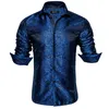 Men's Casual Shirts I-Tie Lon Sleeve Silk Sirts For Men Suit Dress Outwear Male Slim Jacquard Weddin Floral Paisley Old Blue Red I Quality