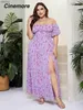 Urban Sexy Robes Cinemore Été Femmes Plus Taille Épaule Sexy Fleur Robe Imprimée Ourlet Fendu Élégant Promo Jupe Longue Puff Esclave Y240402