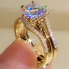 Anziw ouro cor 30ct moissainte anéis de casamento conjuntos de noiva para mulheres clássico 2ct projetado promessa banda noivado jóias presentes 240402
