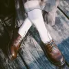 Oxfords Autumn Winter Fur Oxford Shoes For Women äkta läder Oxfords Vintage Lace Up Female Flats Sewed Shoes Woman