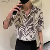 Camicie casual maschile giapponese fiore di seta ghiacciata per uomo manica corta harajuku sciolto harajuku oversize 2023 Nuovo sottile camicia hawaiana 240402