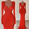 Vestidos de festa vermelho lantejoulas sereia noite para mulheres sexy querida ombro almofada coxas fenda plissada vestido de baile casamento segundo