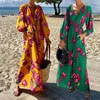 Abiti casual Abito da spiaggia da donna Scollo profondo a V Vita attillata Manica lunga Pieghettata Lunghezza caviglia ampia Vacanze estive Boho