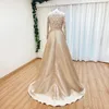 Party Dresses Elegant Wedding Evening Dress for Women 2024 Muslim långa ärmar sjöjungfru med avtagbar tågs paljett Formell promklänning