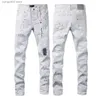 Jeans pour hommes, nouvelle mode, Slim 1 1, marque violette, automne et hiver, haute résistance, peinture blanche vieillie, T240402, 2024