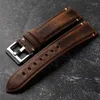 Relógio Bandas Italiano Óleo Cera Couro Vintage Homens Strap 18 19 20 21 22mm Pulseira Grossa Crazy Horse Brown