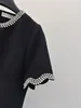 2024新製品ラウンドネック重業界ネイルビーズ半袖ブラックスリミングスタイルの女性のためのドレス