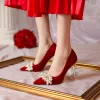 Pumps Chinese trouwschoenen vrouwen 2023 Nieuwe bruiloft Hoogte -bruidsschoenen Red Hoge Heel Stilet Suede Show schoenen 5223