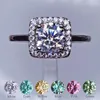 Cluster Rings On Sale Real Moissanite Ring 1CT Square Design Blue Green Yellow Pink Red Gemstone 925 Sterling Silver Jewelry For Women