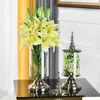 Bouteilles de stockage Pot en verre transparent de style européen avec couvercle Vase à fleurs de table Café Décor créatif Ensemble de bidons hermétiques Seau