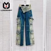 Damenjeans LUXEENVY Fade Color Worn Multi Pocket High Waist Unregelmäßige Arbeitskleidungshose 2024 Herbst