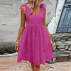 Sommer Frauen Kurzes Kleid V-ausschnitt Ärmellose Kleider Für Elegante Jacquard Design ALine Party Boho 240326