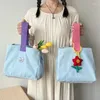 Sacos de armazenamento Doces Cor Canvas Lunch Bag Pequenas Mulheres Portátil Japão Estilo Crianças Bonito Bolsa De Comida Picnic Tote Bolsa Azul