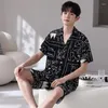 Mens Sleepwear Summer Pyjamas Bekväma Set Soft Night Men Short Silk Suit Modern Pijamas Pyjamas Style Male Satin Drop Delivery App Dhmxr