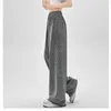 Women's Pants 2024 Spring Summer Fashion Elastic High Waist Drawstring Bright Silk Casual Wide Leg Ice Floor Mopping