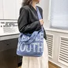 Vrouwen handtas 2 kleuren alledaagse Joker grote canvas schoudertas zacht en comfortabel denim tas literaire casual letters vrouwen messenger bag 9016 #