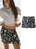 Skirts 2024 Vintage Summer Women Printed Bow Fashion Causal Back Zipper Mini Chic Folds