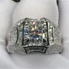 Lüks Solitaire Erkek 1CT Lab Diamond CZ Ring 925 STERLING Gümüş Nişan Düğün Bandı Halkalar Erkekler İçin Taşları Partisi Bijou 240402