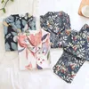 Home Clothing Cotton Gauze Women Pajamas Sleepwear Female 2 Piece Set Ink Painting Printing Nightwear Pyjamas Clothes Loungewear