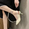 Dress Shoes European And American Style Simple Thin Heel High Shallow Mouth Pointed End Hollowed Out Rear Trip Belt Pedicure Delicate