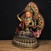 Dekorativa figurer 32 cm kinesiska forntida rena koppar tibetansk målning med flera ädelstenar och bakgrundsbelyst Manjuushri Buddha -staty