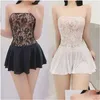 Basic Casual Dresses Y Pleated Micro Mini Dress Sheer Uniform Ice Silk Lace Stitching Tube Top Clubwear Ruffled With Thongcasual Drop Dhm5M