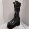 Botas Bonjomarisa Botas da plataforma para mulheres cunhas Knee High Black Up Up Fashion Goth Gothic Boots Punk Shoes Girls Winter 2022