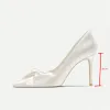 Pumps Fashion White Black Red Wedding Shoes Kitten High Heels 8CM Women's Pumps Satin Applique Bow Bridal Engagement Bridesmaid Shoes