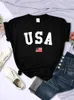 USA National Flag City Street Printed Women T-Shirts Fashion Breathable Short Sleeve Summer Hip Hop O-Neck Tees Hip Hop Tshirts 240329