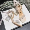 Klänningskor Kvinnor Silk High Heels Pearl Ankle Strap Strappy Pumpar Fashion Female Sexig grunt Point Toe Stiletto Bröllop Sandaler