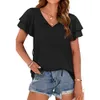 Korte mouwen van ontwerpers verkopen goed Temu Lente/zomer Nieuwe V-hals Dubbellaags Vetersluiting Casual dames T-shirtkleding