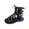 2024 Zomer kinderen Hollow Rivet Sandalen Girls Lace-Up Bows Non-Slip Beach Princess Gladiator Shoes Fashion High Top Girls Roman Sandals Z7452