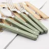 Dijksiesets ABS HANDEL HANDEL REGETS Decoratiemes set roestvrij staals diner diner bestek groen lepel western keuken flatware