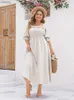 Urban Sexy Dresses GIBSIE Plus size pleated edge decoration square neckline puff Slve dress womens summer casual shirt A-Line vacation long dress 2024 new Y240402