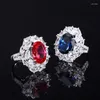 Cluster Rings Fashion Trend S925 Silver Inlaid 5A Zircon Ladies Personality Pigeon Blood Ruby Square Pendant Ring Earring Three-piece Suit