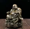 Statuette decorative Palla seduta in rame puro Ornamenti di Buddha ridente con pancia di rospo dorato