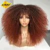 Perucas lizzy marrom marrom cacheado peruca sintética afro peruca cacheada com franja para mulheres negras fofas cosplay peruca ombre cabelo 18 ''