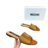 1 Düz Topuk Kaydırıcıları Loafer Siyah Pembe Beyaz Tasarımcı Sandal Slide Slide Sliop-on Ayakkabı Moschi Slipper Dhgate Deri Kauçuk taban Sandale Yaz Plaj Ayakkabıları E S E S