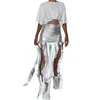 Rokken Vrouwen Hoge Taille Rok Ruche Trim Maxi Asymmetrische Fishtail Zomer Voor Sexy Punk Party Mode