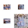 Conjuntos de ropa Trajes de niños de verano Lady Style Stripe Kids Twopiece Set Pure y Fresh Wathet Blue Girls Fit 27Age Drop Entrega B DHJWC