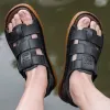 Sandalen natürliche Leder Männer Sandalen Topschicht Kuhläden flache Sandalen Freizeitmänner Schuhe handgefertigte Sommersandalen für Männer 2022 große Größe 46