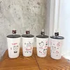 Mugs Cartoon Cute Korean Bear Straight Body Ceramic Cup Small Fresh Creative Simple Straw Business Office