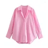 Damesblouses Damesoverhemden en roze wit overhemd Vrouw met lange mouwen, knop omhoog Oversize blauw casual