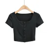 Camiseta feminina com botão costela através de manga curta top drop delivery vestuário tops camisetas otbsu